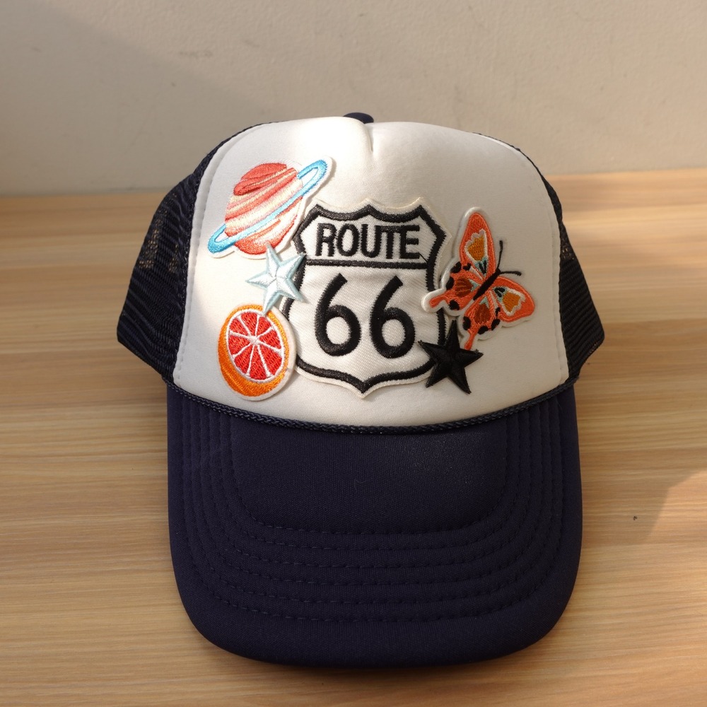 Route 66 Trucker Hat Mens Navy Blue Snapback Mesh Dad Space Retro Patches NISSUN